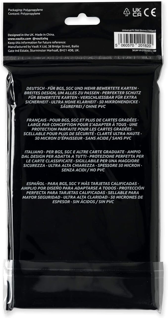100 Vault X Graded Trading Card Slab Sleeves for Universal Fit for BGS, SGC, ACE Cases and More