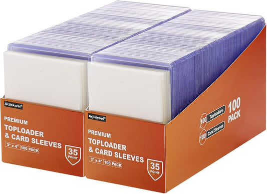 Arjiekwei 100 Card Sleeves Top Loaders for Cards(100Top Loaders + 100 Card Sleeves) , 3"X4