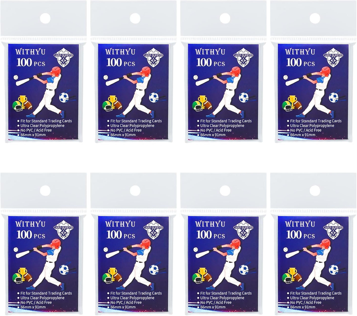 Withyu 100 Pcs Soft Trading Card Sleeves, for Standard Cards 2.5" X 3.5"，Ultra-Clear