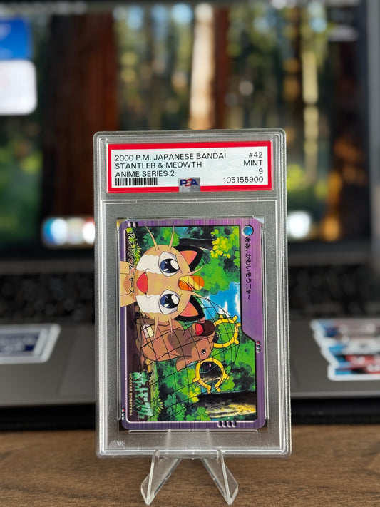 2000 P.M. JAPANESE BANDAI STANTLER & MEOWTH ANIME SERIES 2 PSA9